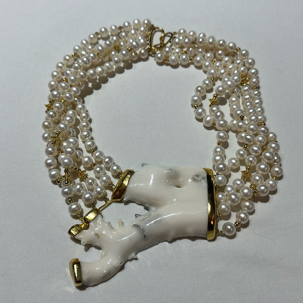 Real pearl and coral statement necklace
